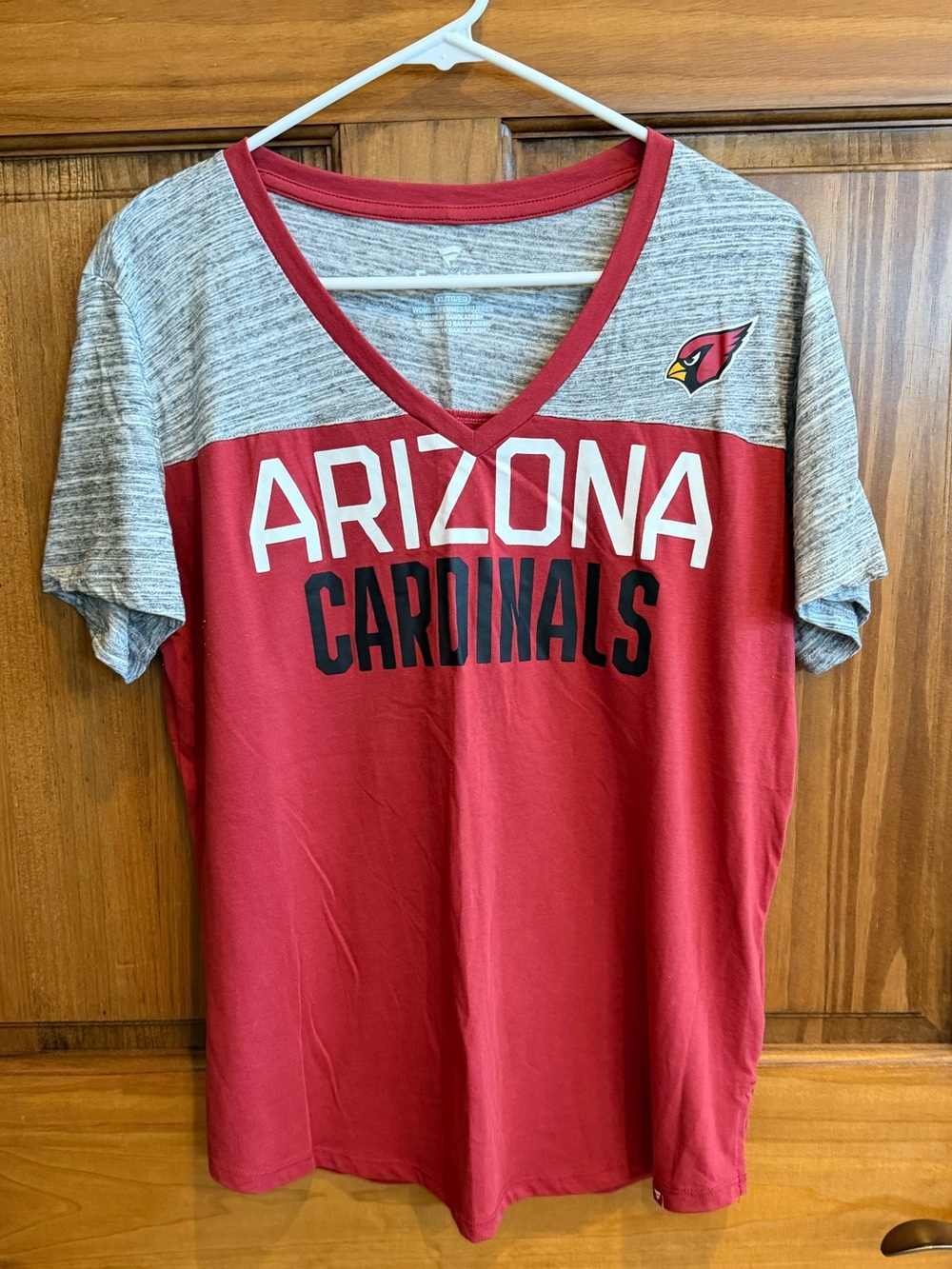 Arizona Cardinals Womenβs Red & Gray V-Neck Tee